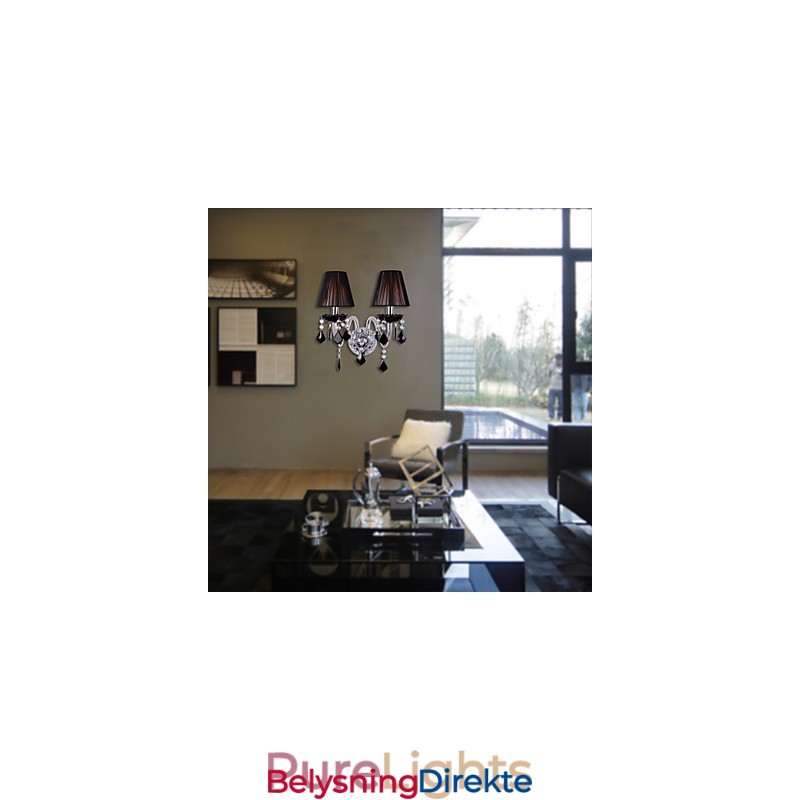 Krystallvegglampe Med 2 Lys I Stoffskjerm