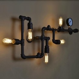 Vegglampe Med 5 Lys I Vannrør, Jern, Ministil, Industriell Stil, Landlig Metall