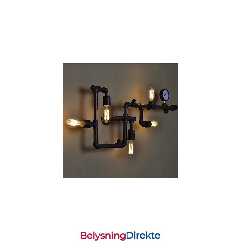 Vegglampe Med 5 Lys I Vannrør, Jern, Ministil, Industriell Stil, Landlig Metall