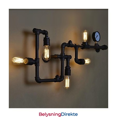 Vegglampe Med 5 Lys I Vannrør, Jern, Ministil, Industriell Stil, Landlig Metall