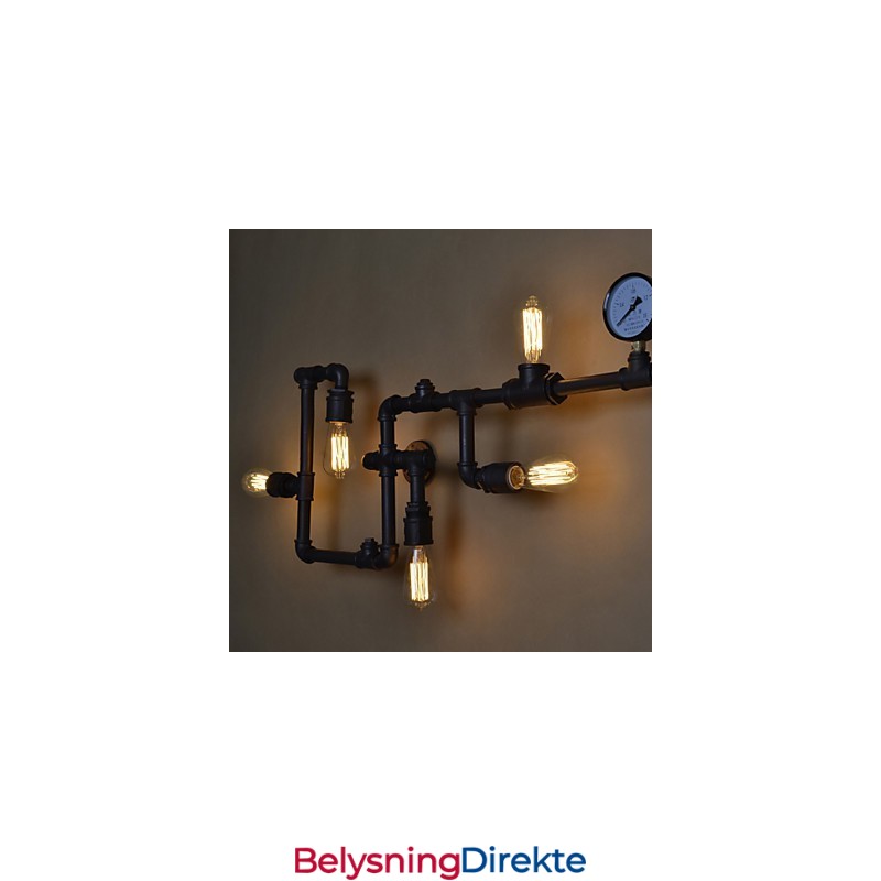 Vegglampe Med 5 Lys I Vannrør, Jern, Ministil, Industriell Stil, Landlig Metall