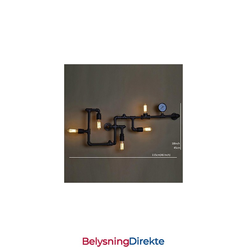 Vegglampe Med 5 Lys I Vannrør, Jern, Ministil, Industriell Stil, Landlig Metall