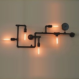 Vegglampe Med 5 Lys I Vannrør, Jern, Ministil, Industriell Stil, Landlig Metall