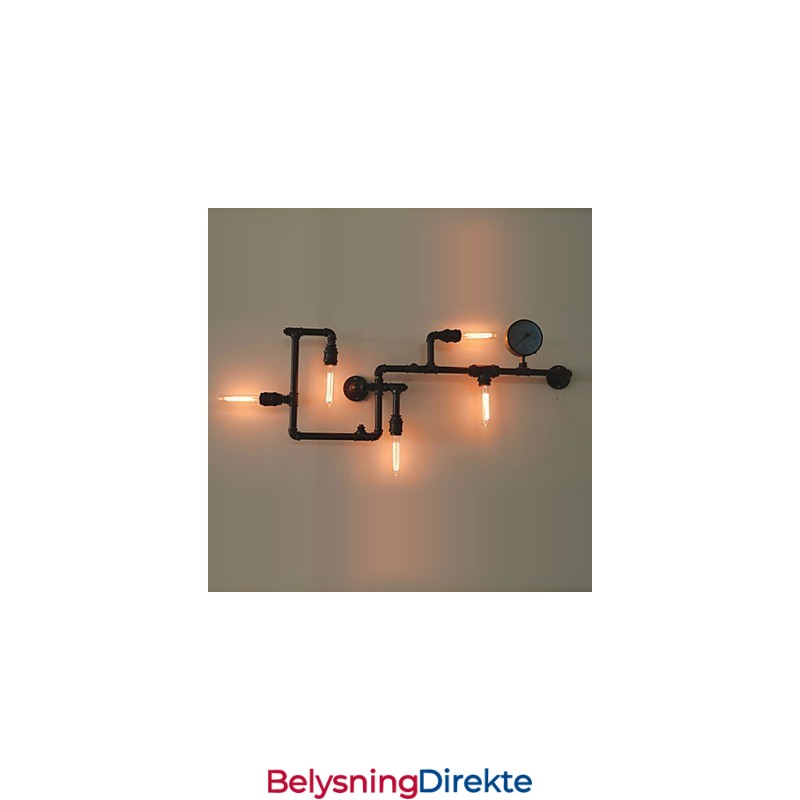 Vegglampe Med 5 Lys I Vannrør, Jern, Ministil, Industriell Stil, Landlig Metall