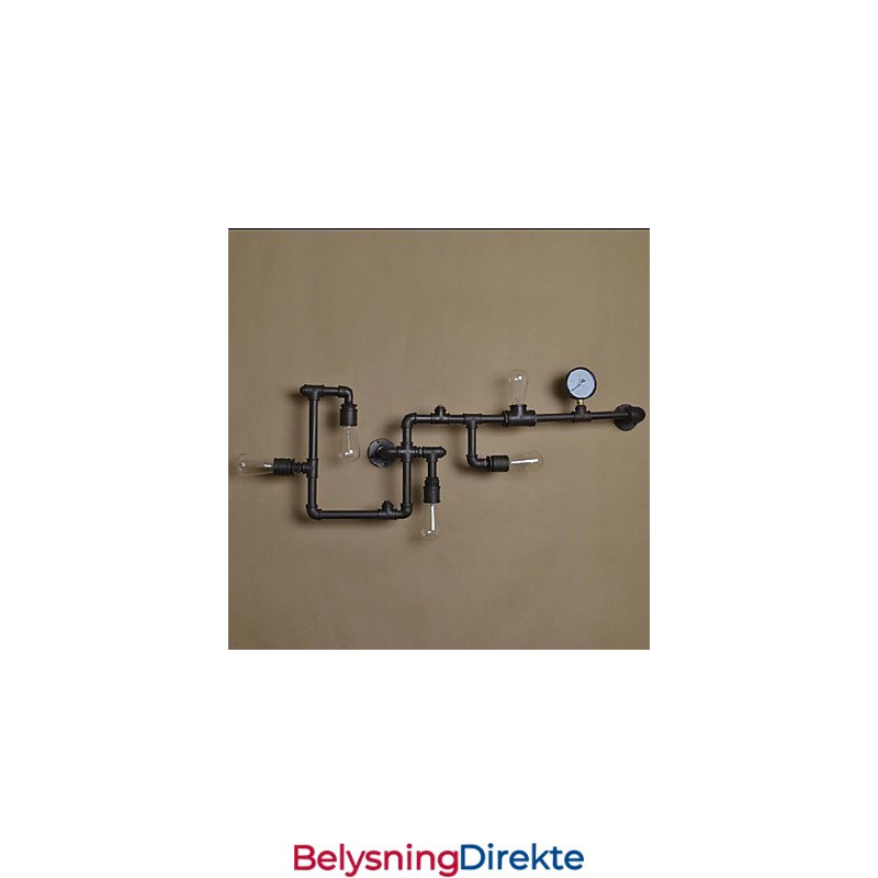 Vegglampe Med 5 Lys I Vannrør, Jern, Ministil, Industriell Stil, Landlig Metall