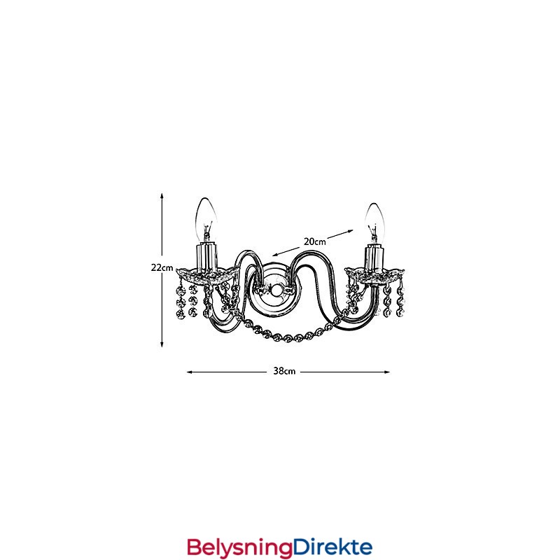 Gyllen Krystallvegglampe Med 2 Lys