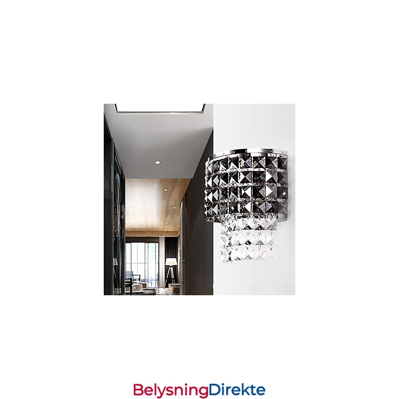 Moderne Vegglampe Med Stoffskjerm I Metallplate I Krystallstil