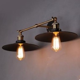 Landlig Industriell Retro Vegglampe Dobbel Vegglampe Svart Paraply