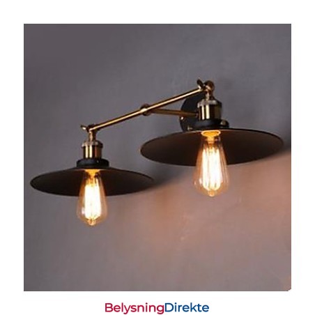 Landlig Industriell Retro Vegglampe Dobbel Vegglampe Svart Paraply