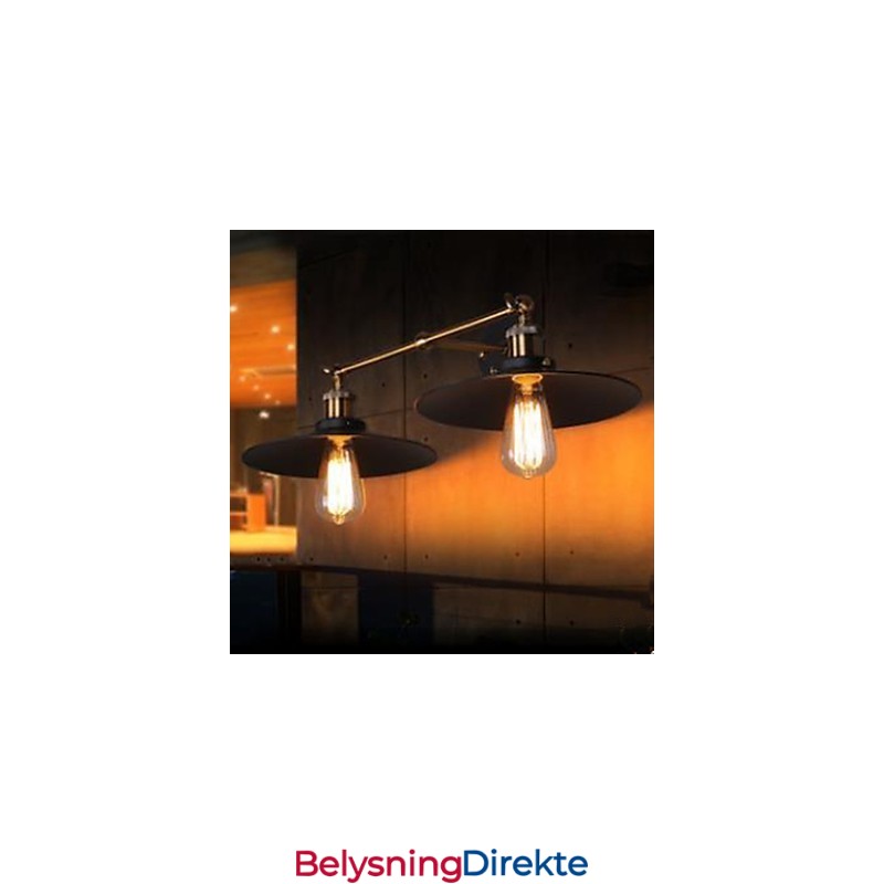 Landlig Industriell Retro Vegglampe Dobbel Vegglampe Svart Paraply