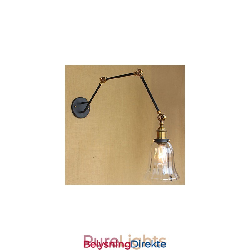 Amerikansk Landlig Enkel Retro Glass Lampeskjerm Tre Justerbar Lengde På Lang Arm Rør Vegg