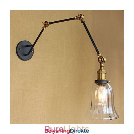 Amerikansk Landlig Enkel Retro Glass Lampeskjerm Tre Justerbar Lengde På Lang Arm Rør Vegg