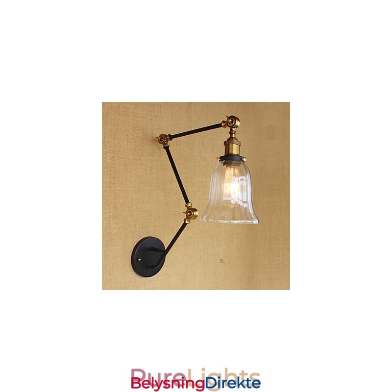 Amerikansk Landlig Enkel Retro Glass Lampeskjerm Tre Justerbar Lengde På Lang Arm Rør Vegg