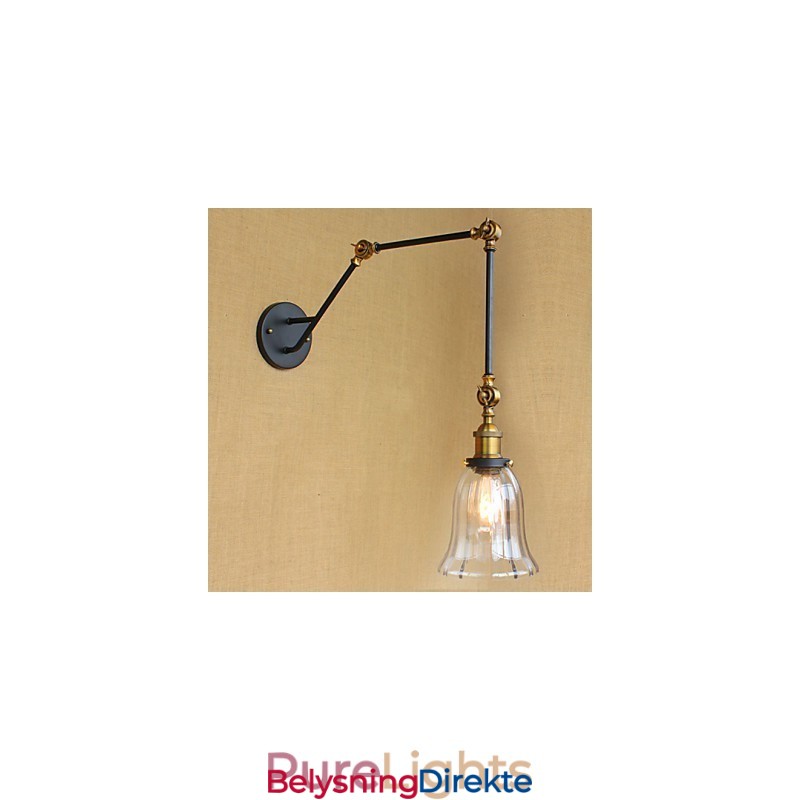 Amerikansk Landlig Enkel Retro Glass Lampeskjerm Tre Justerbar Lengde På Lang Arm Rør Vegg