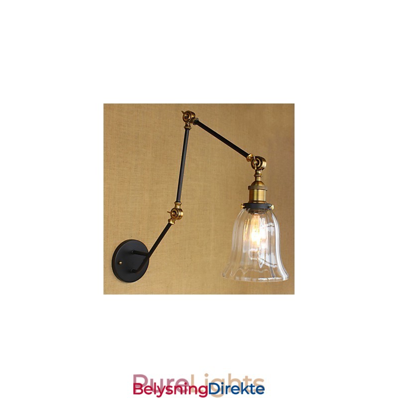 Amerikansk Landlig Enkel Retro Glass Lampeskjerm Tre Justerbar Lengde På Lang Arm Rør Vegg