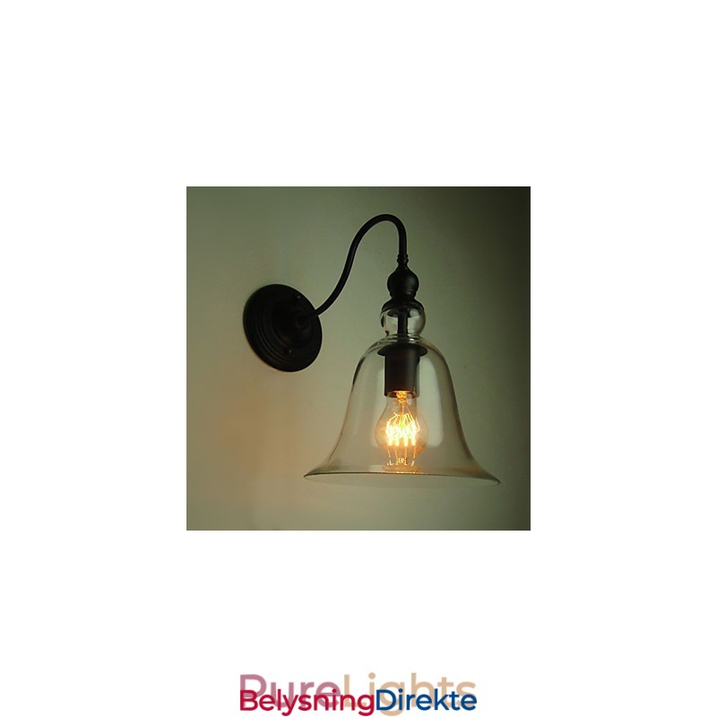 Vintage Vegglampe Én Lyskilde Stål Og Glass