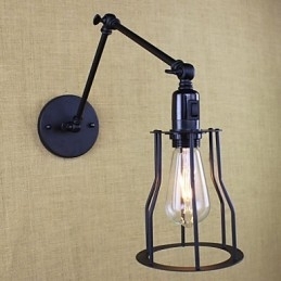 Stil Seng Hotellrestaurant Prosjekt Jernarm Dobbel Retro Vintage Svart Belte Vegglampe Bryter