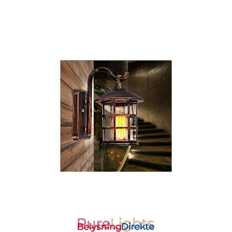 Antikk Rustikk Jern Vanntett Utendørs Vegglampe Vintage Lanterne Lys Rusten Matt Svart Korridor Gang Vegglampe