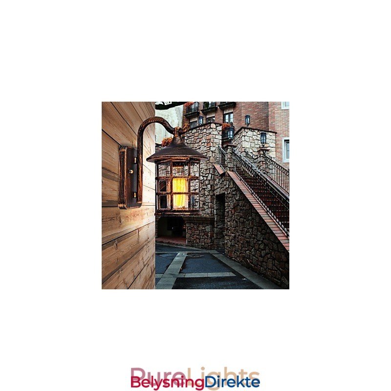 Antikk Rustikk Jern Vanntett Utendørs Vegglampe Vintage Lanterne Lys Rusten Matt Svart Korridor Gang Vegglampe