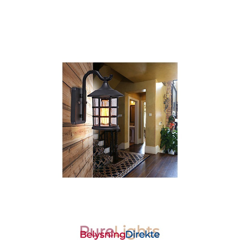 Antikk Rustikk Jern Vanntett Utendørs Vegglampe Vintage Lanterne Lys Rusten Matt Svart Korridor Gang Vegglampe