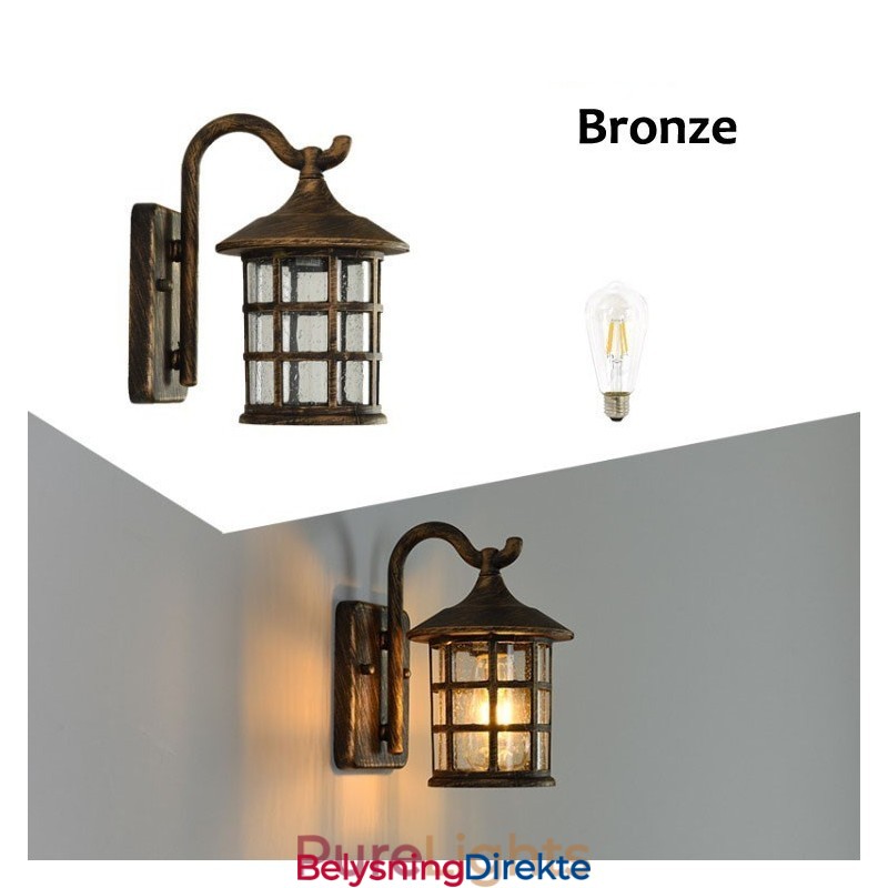 Antikk Rustikk Jern Vanntett Utendørs Vegglampe Vintage Lanterne Lys Rusten Matt Svart Korridor Gang Vegglampe