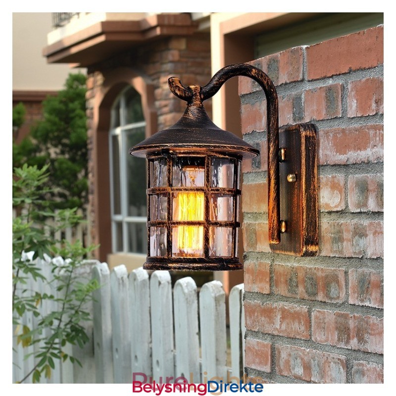 Antikk Rustikk Jern Vanntett Utendørs Vegglampe Vintage Lanterne Lys Rusten Matt Svart Korridor Gang Vegglampe