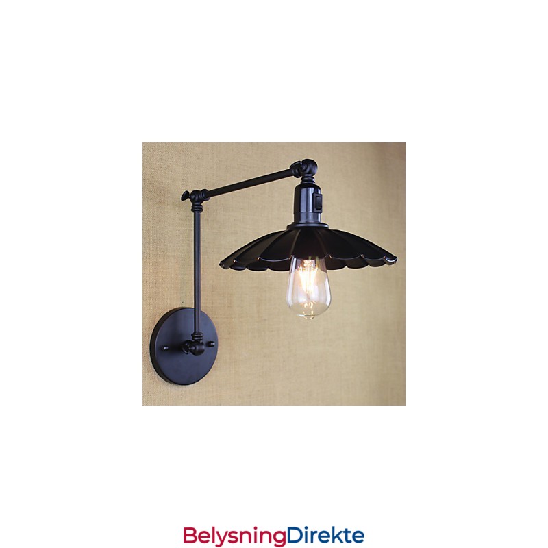 Nattbordslampe For Soverom, Hotell, Ingeniørkunst, Restaurant, Retro, Matt Svart, Belte, Lang Arm, Dobbel Bryter, Vegglampe