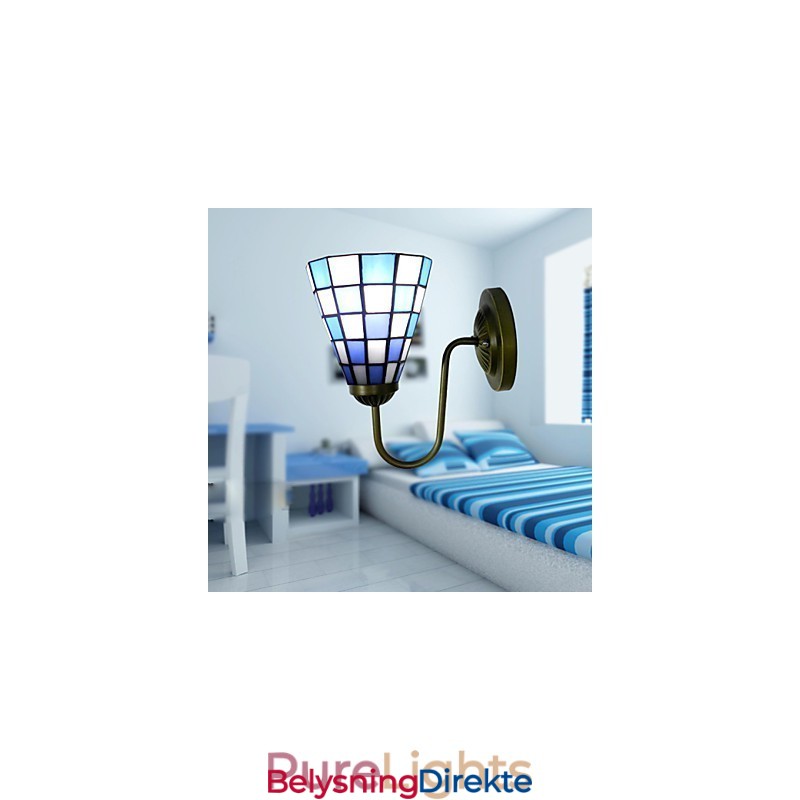 15 Cm Moderne Og Innrammet Glasslampe Med Vegglampe I Blå Og Hvite Firkanter