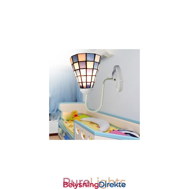 15 Cm Moderne Og Innrammet Glasslampe Med Vegglampe I Blå Og Hvite Firkanter