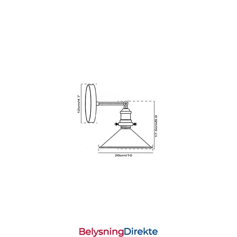 Industriell Vintage Edison Simplicity 1 Lys Veggmontert Spisestue Arbeidsrom Kontor Gang Metall Vegglampe