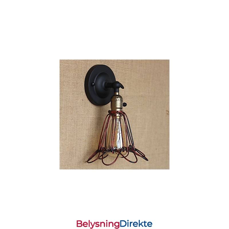 Amerikansk Industriell Stil Gjerde Jernnett Rød Bronse Dekorativ Vegglampe