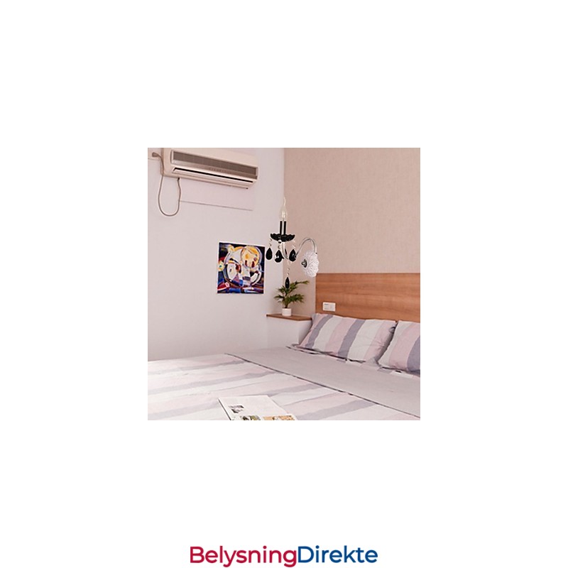 Svart Krystallvegglampe Med Stearinlyspære