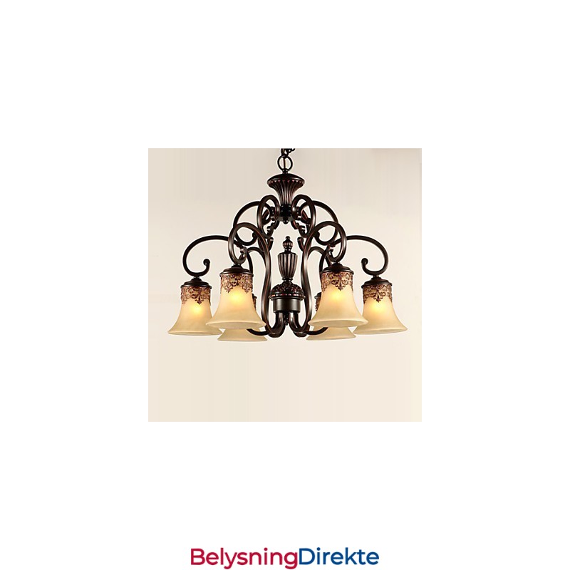 Lysekrone Anhengslampe 6 Lys Lampeskjerm Nede Vintage Landlig Metall + Glass