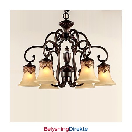 Lysekrone Anhengslampe 6 Lys Lampeskjerm Nede Vintage Landlig Metall + Glass
