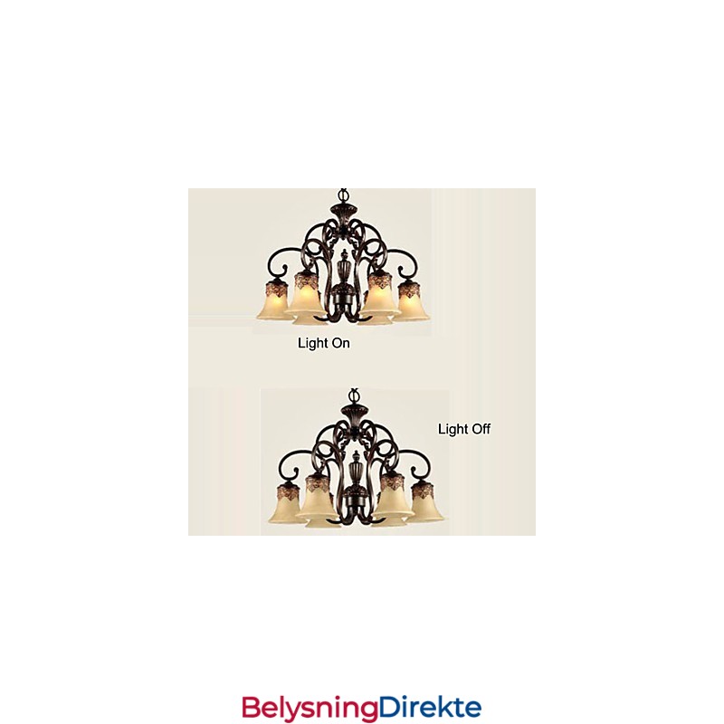 Lysekrone Anhengslampe 6 Lys Lampeskjerm Nede Vintage Landlig Metall + Glass