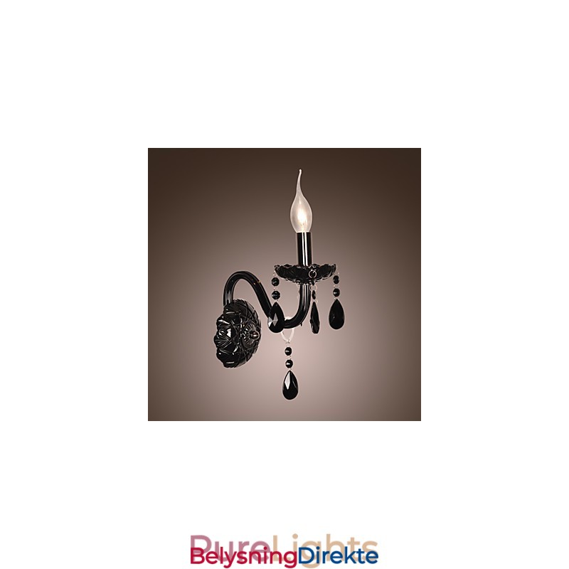 Svart Krystallvegglampe Med Stearinlyspære