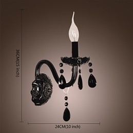 Svart Krystallvegglampe Med Stearinlyspære