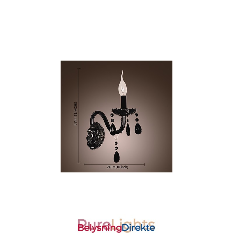 Svart Krystallvegglampe Med Stearinlyspære