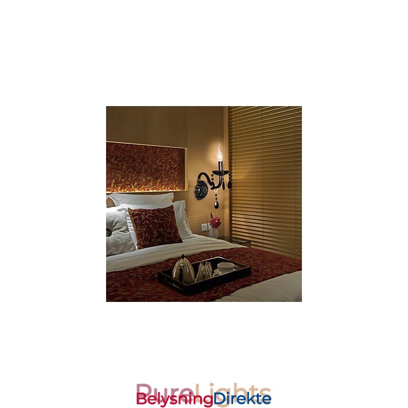 Svart Krystallvegglampe Med Stearinlyspære