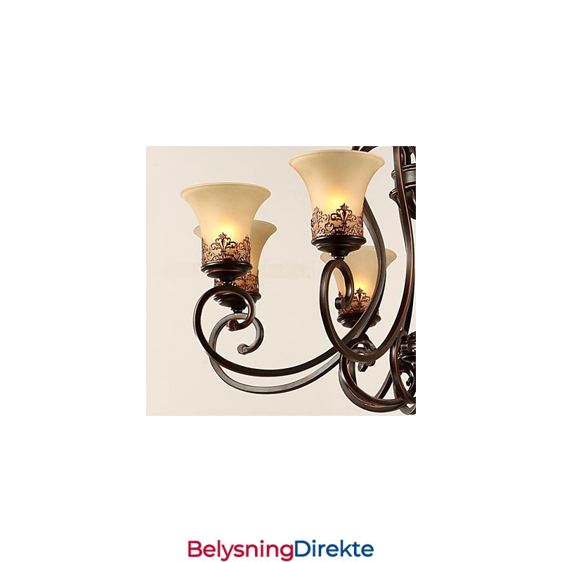 Lysekrone Anhengslampe 6 Lys Lampeskjerm Nede Vintage Landlig Metall + Glass