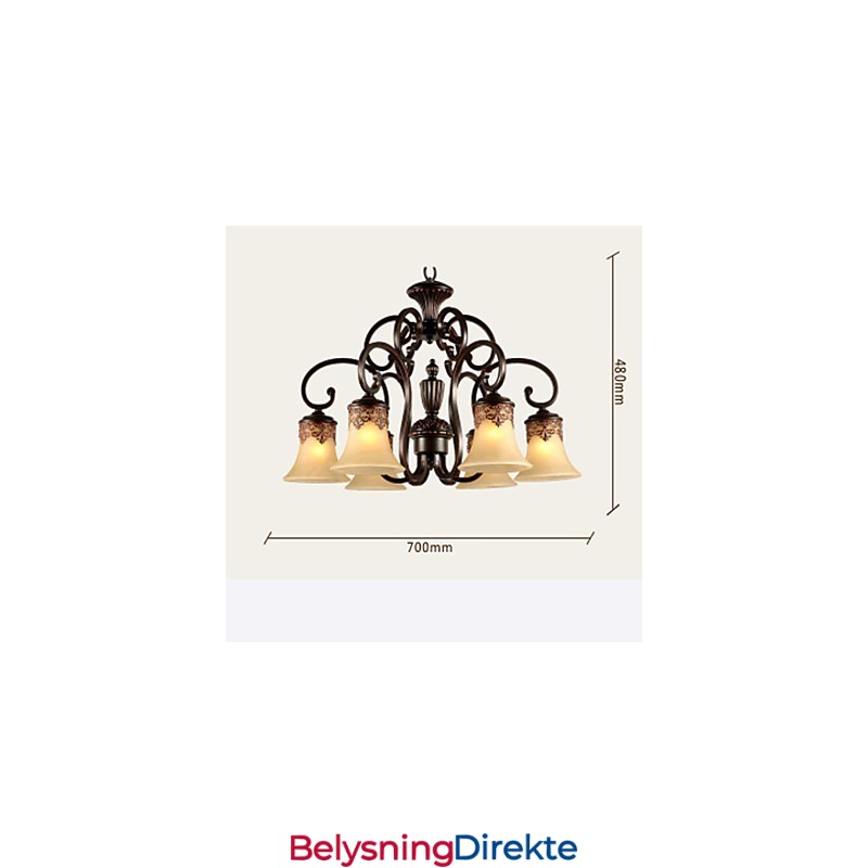 Lysekrone Anhengslampe 6 Lys Lampeskjerm Nede Vintage Landlig Metall + Glass
