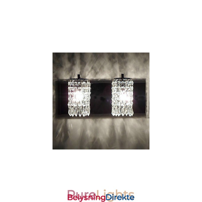 Moderne Vegglampe Med Krystallanheng Og 2 Lys I Polert Krom