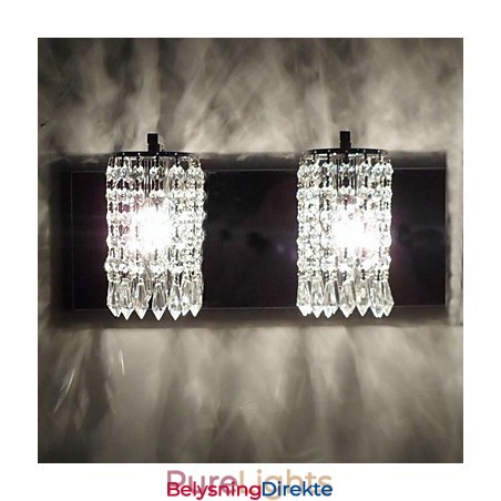 Moderne Vegglampe Med Krystallanheng Og 2 Lys I Polert Krom