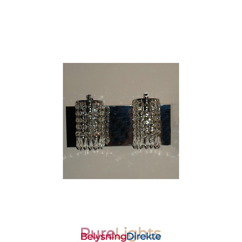 Moderne Vegglampe Med Krystallanheng Og 2 Lys I Polert Krom