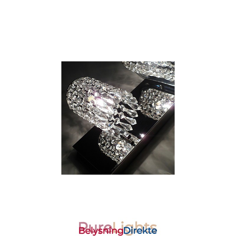 Moderne Vegglampe Med Krystallanheng Og 2 Lys I Polert Krom