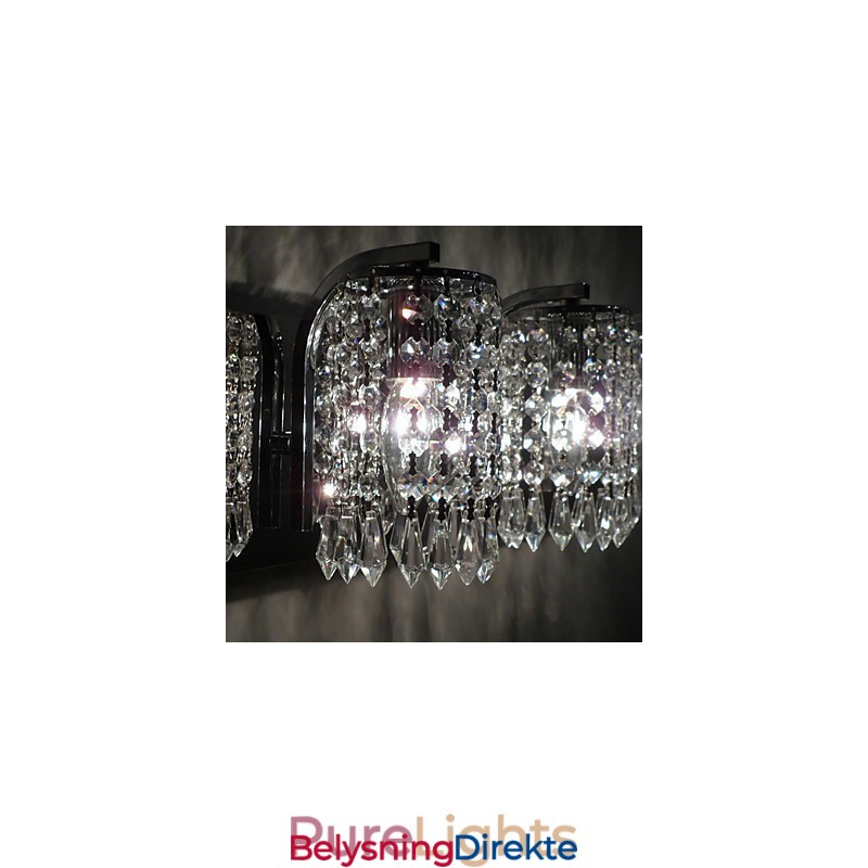 Moderne Vegglampe Med Krystallanheng Og 2 Lys I Polert Krom