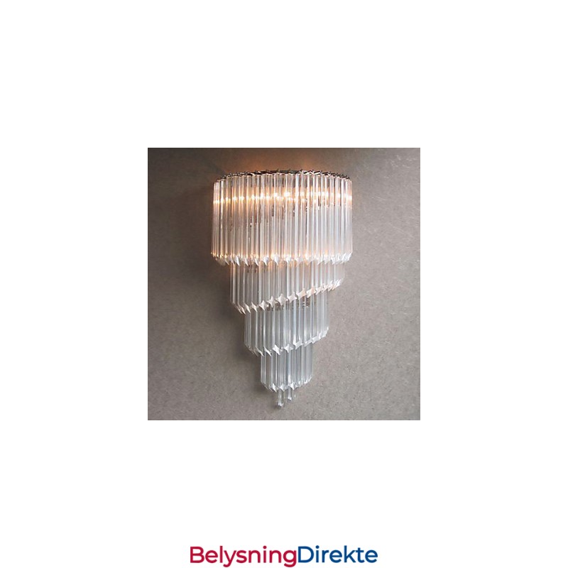 Vegglampe I Forkrommet Finish Med Krystallglassstrimler Og 3 Lys