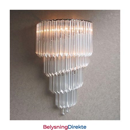 Vegglampe I Forkrommet Finish Med Krystallglassstrimler Og 3 Lys