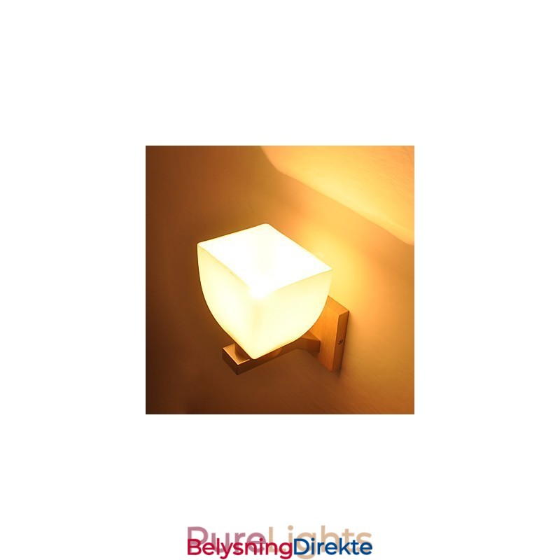 Enkel Vegglampe, Nattbordslampe Med Glassskjerm Og Heltre Til Soverom, Kommode, Stue, Babyrom, Studentrom, Salongbord, Bokhylle