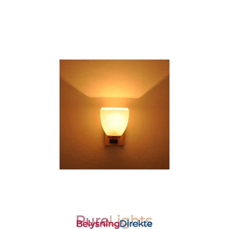 Enkel Vegglampe, Nattbordslampe Med Glassskjerm Og Heltre Til Soverom, Kommode, Stue, Babyrom, Studentrom, Salongbord, Bokhylle